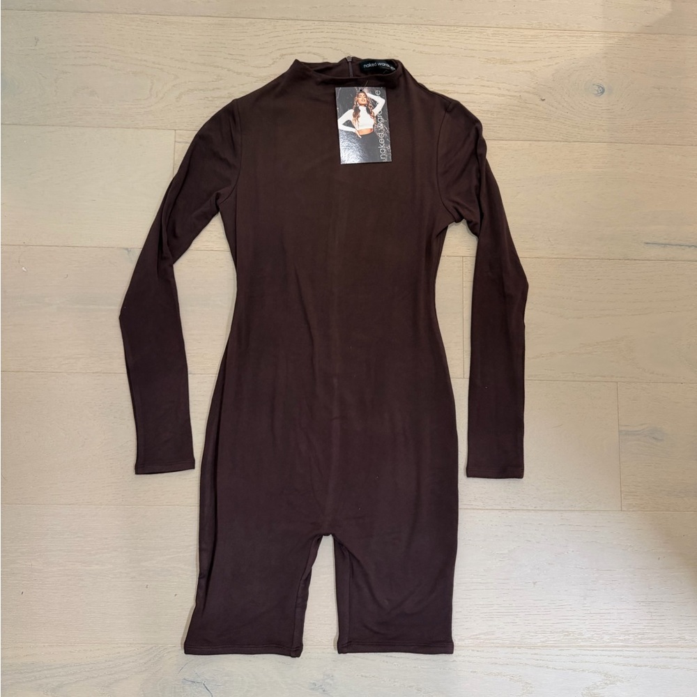 Naked Wardrobe Brown Long Sleeve Romper